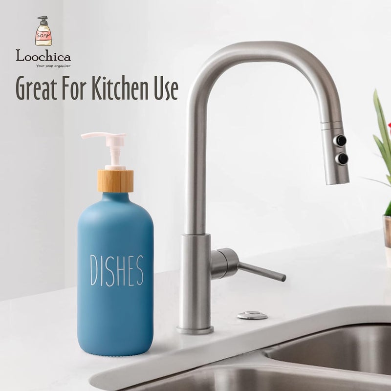 Loochica Blue Glass Kitchen Soap Dispenser, Detergent Dispenser or Dish Soap Dispenser for Kitchen Sink, Blue Soap Dispenser, Modern Blue Decor Dish Soap Pump for Kitchen Organization - Image 4